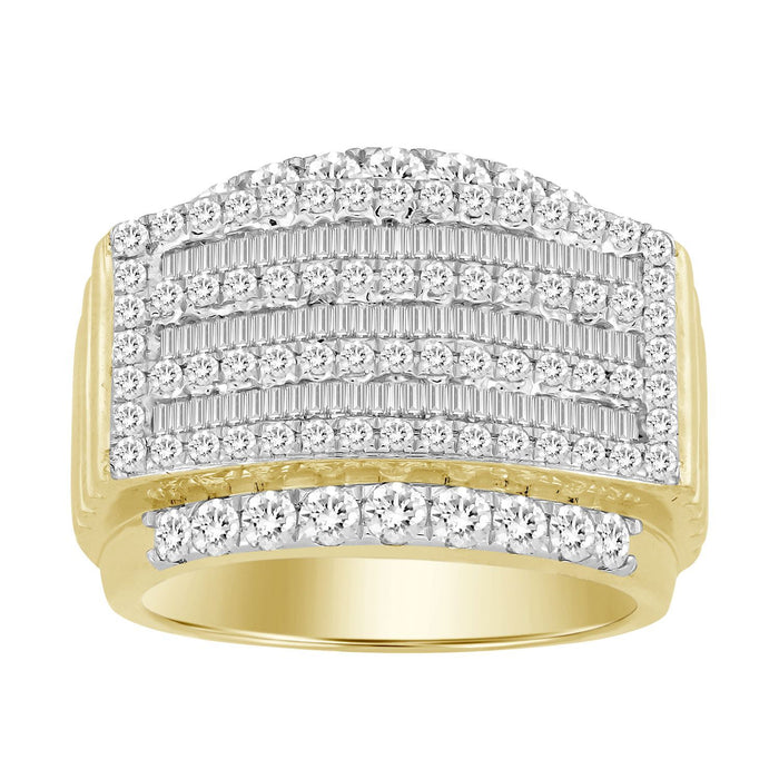 MEN'S RING 2 CT ROUND/BAGUETTE DIAMOND 10K YELLOW GOLD