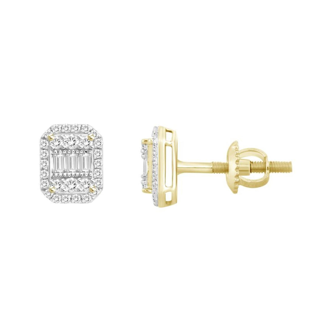 LADIES EARRING 1/4 CT ROUND/BAGUETTE  DIAMOND 10K YELLOW GOLD