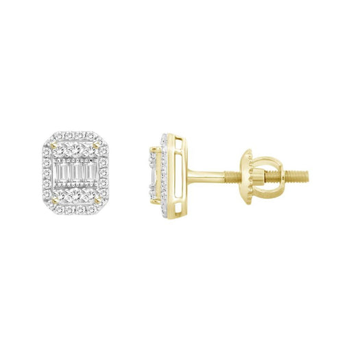 LADIES EARRING 1/4 CT ROUND/BAGUETTE  DIAMOND 10K YELLOW GOLD