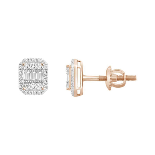 LADIES EARRING 1/4 CT ROUND/BAGUETTE  DIAMOND 10K ROSE GOLD