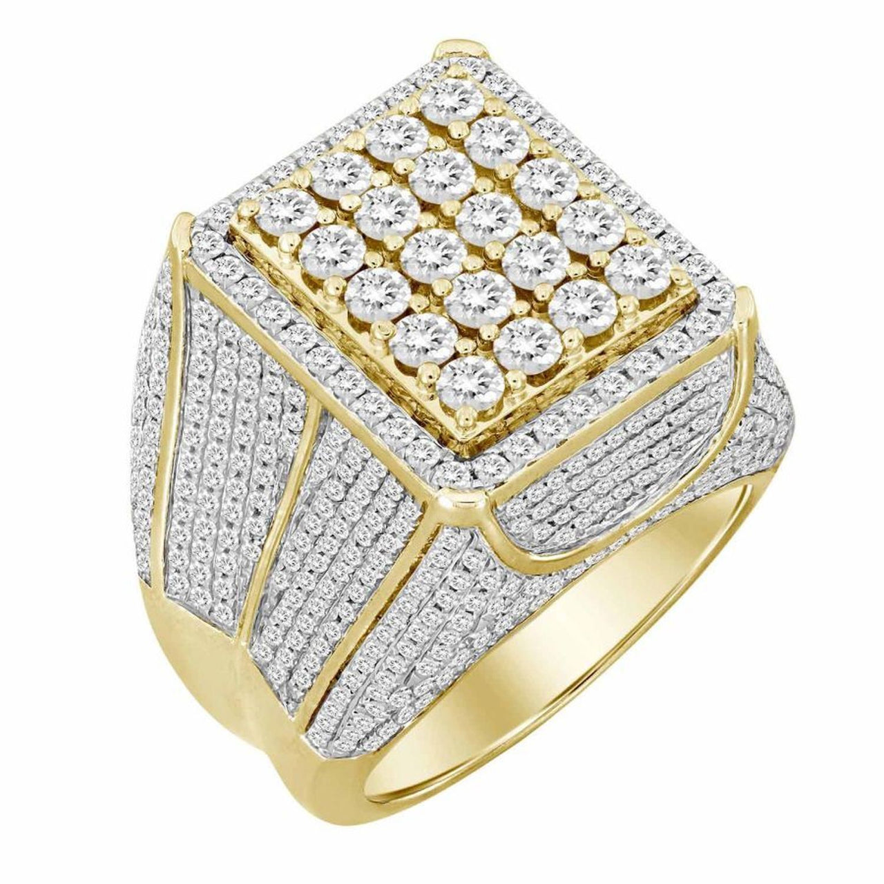 MEN'S RING 3 1/2 CT ROUND/BAGUETTE DIAMOND 14K YELLOW GOLD