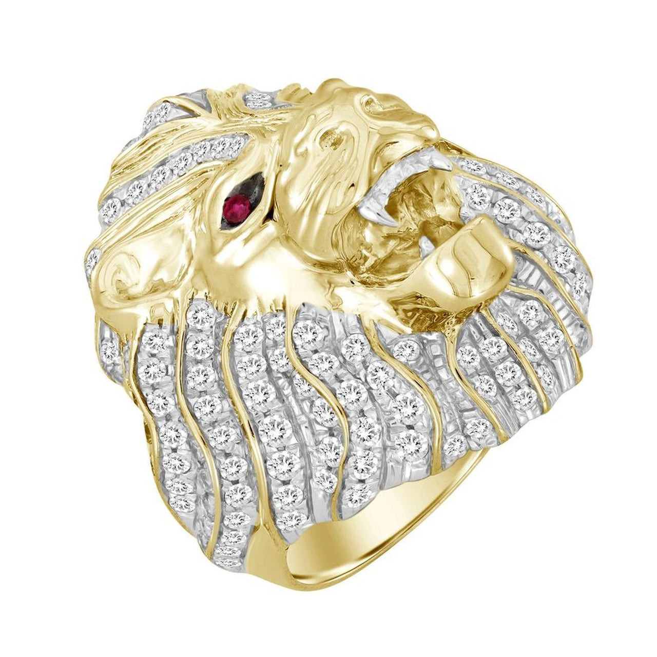MEN'S RING 2 1/2 CT ROUND/BAGUETTE/RUBY DIAMOND 14K YELLOW GOLD