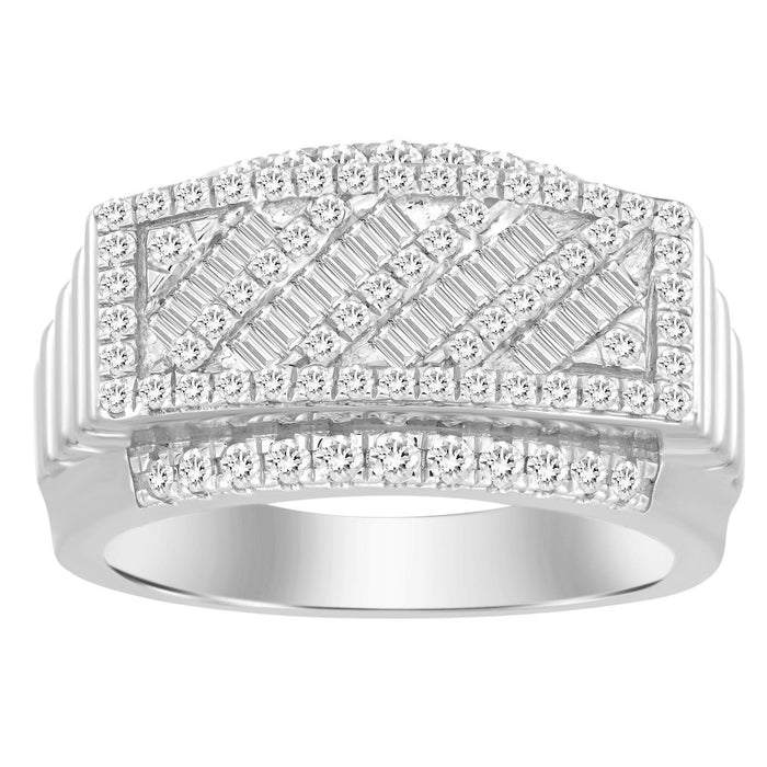 MEN'S RING 1 CT ROUND/BAGUETTE DIAMOND 10K WHITE GOLD