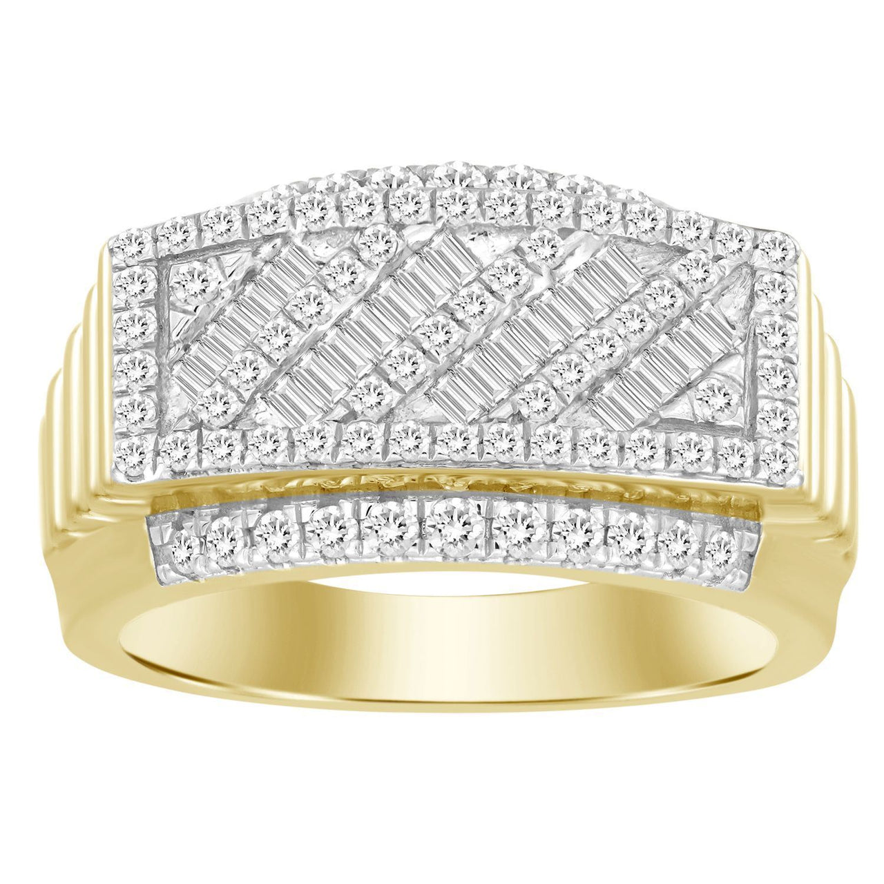 MEN'S RING 1 CT ROUND/BAGUETTE DIAMOND 10K YELLOW GOLD