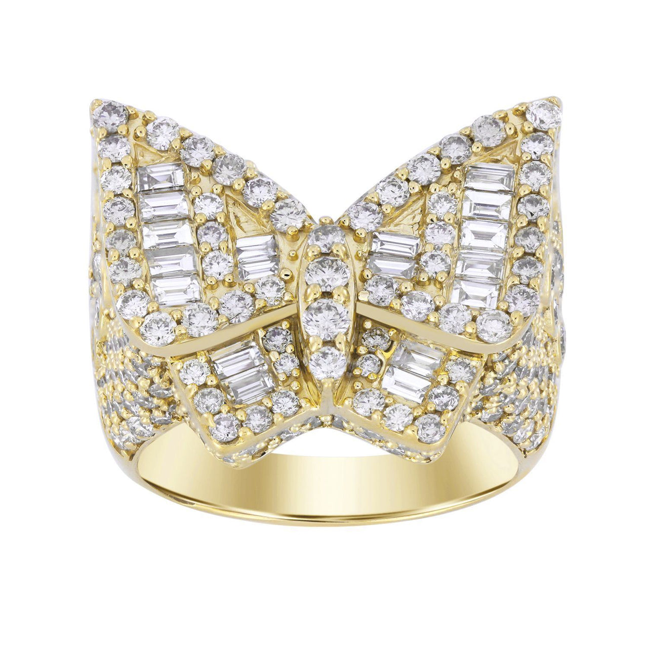MEN'S RING 5 1/10 CT ROUND/BAGUETTE DIAMOND 10K YELLOW GOLD