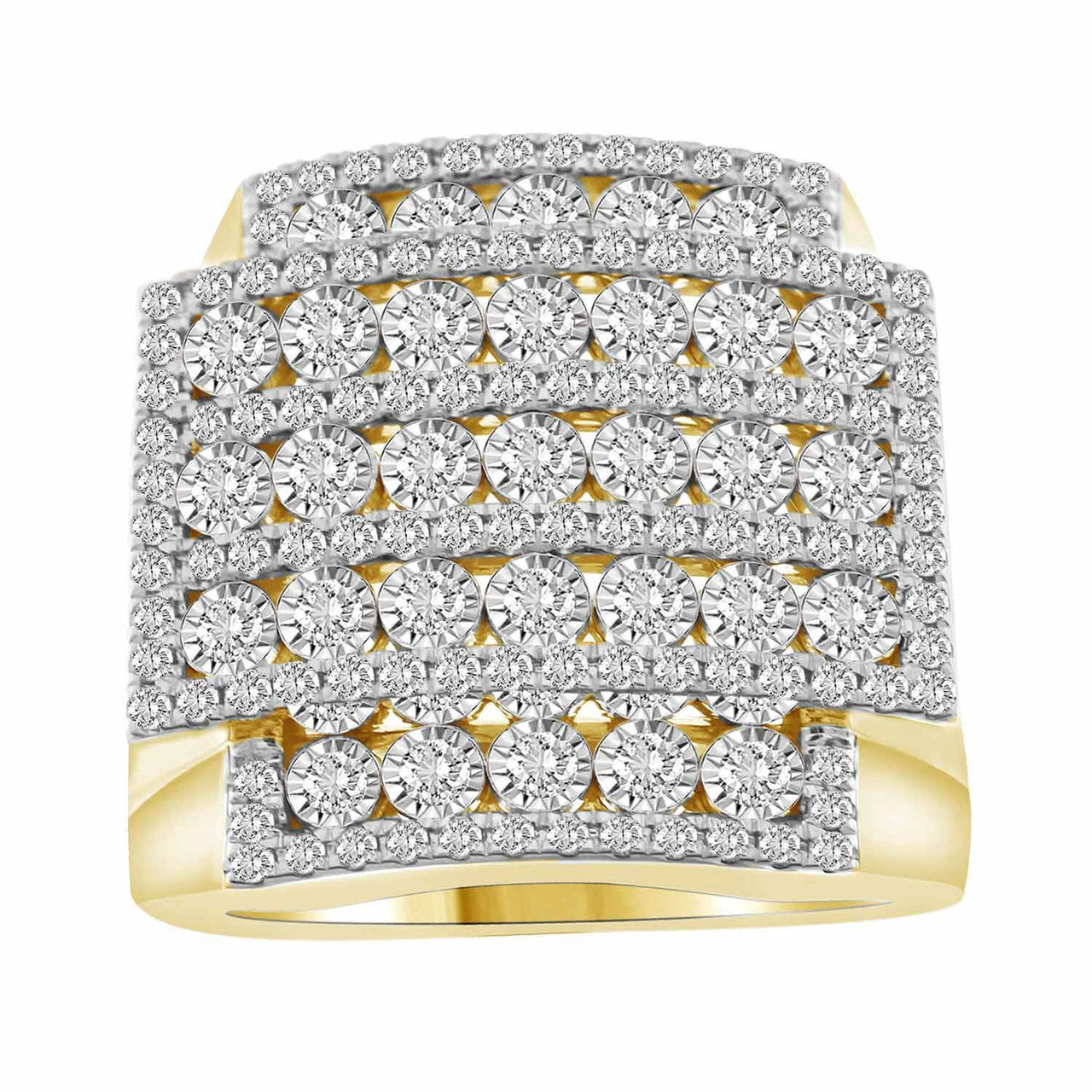 MEN'S RING 2 CT ROUND DIAMOND 14K YELLOW GOLD