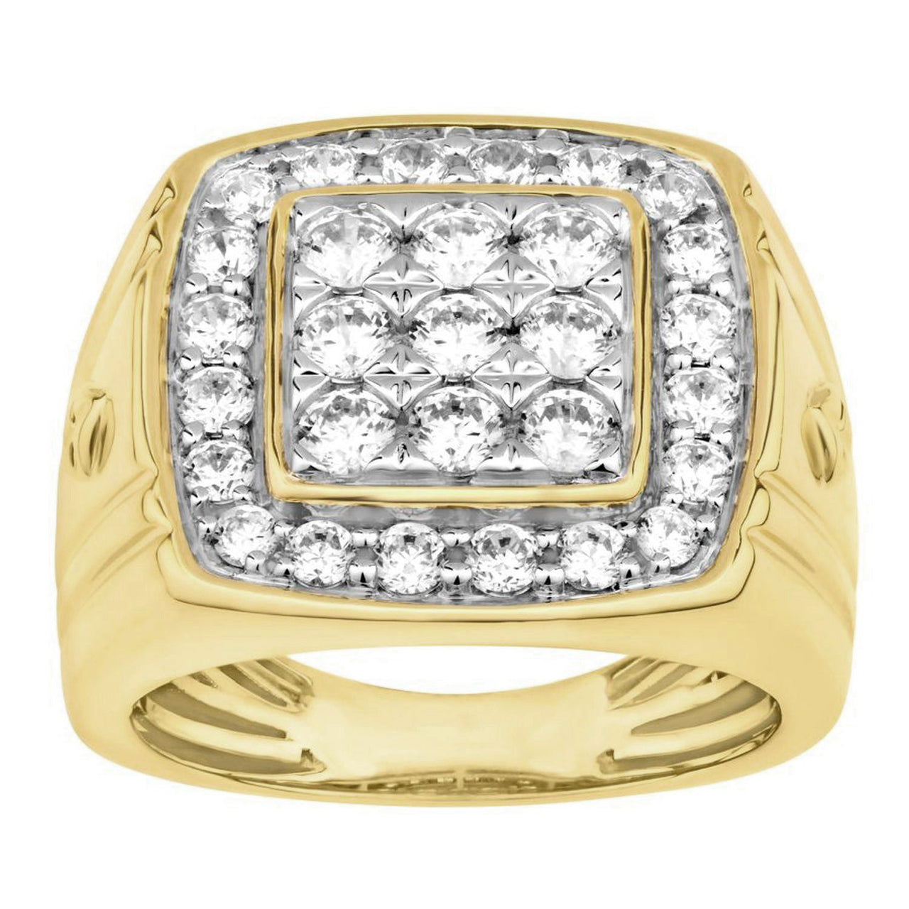 MEN'S RING 3 CT ROUND DIAMOND 14K YELLOW GOLD