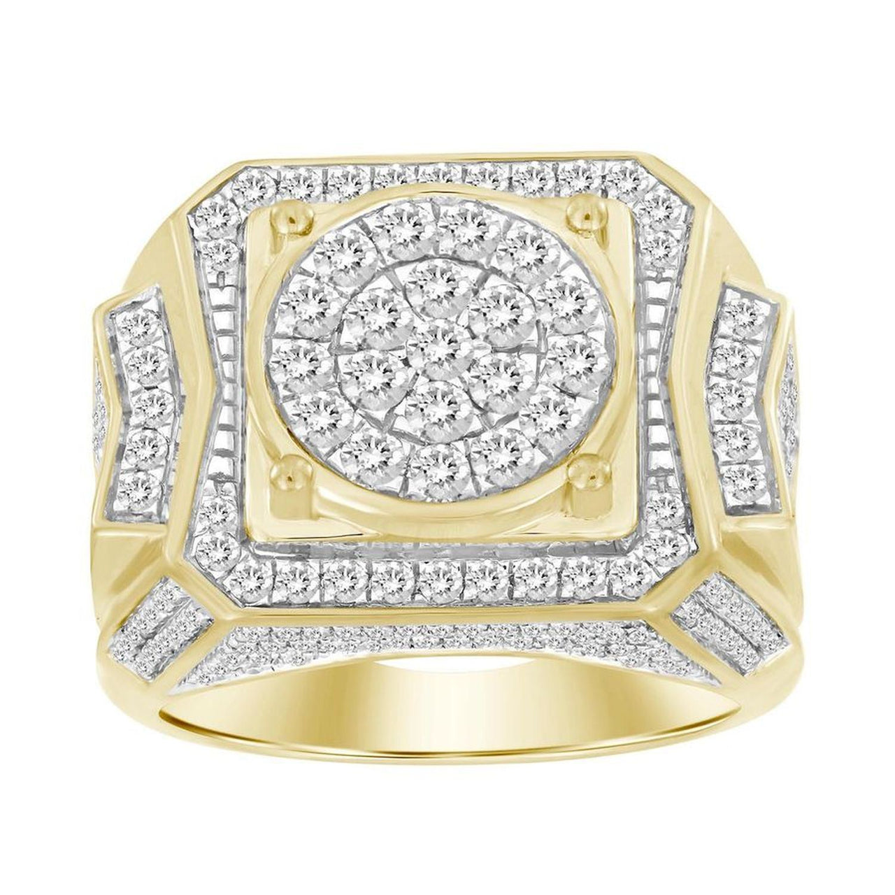 MEN'S RING 2 CT ROUND DIAMOND 14K YELLOW GOLD