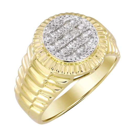 MEN'S RING 1/3 CT ROUND/BAGUETTE DIAMOND 14K YELLOW GOLD