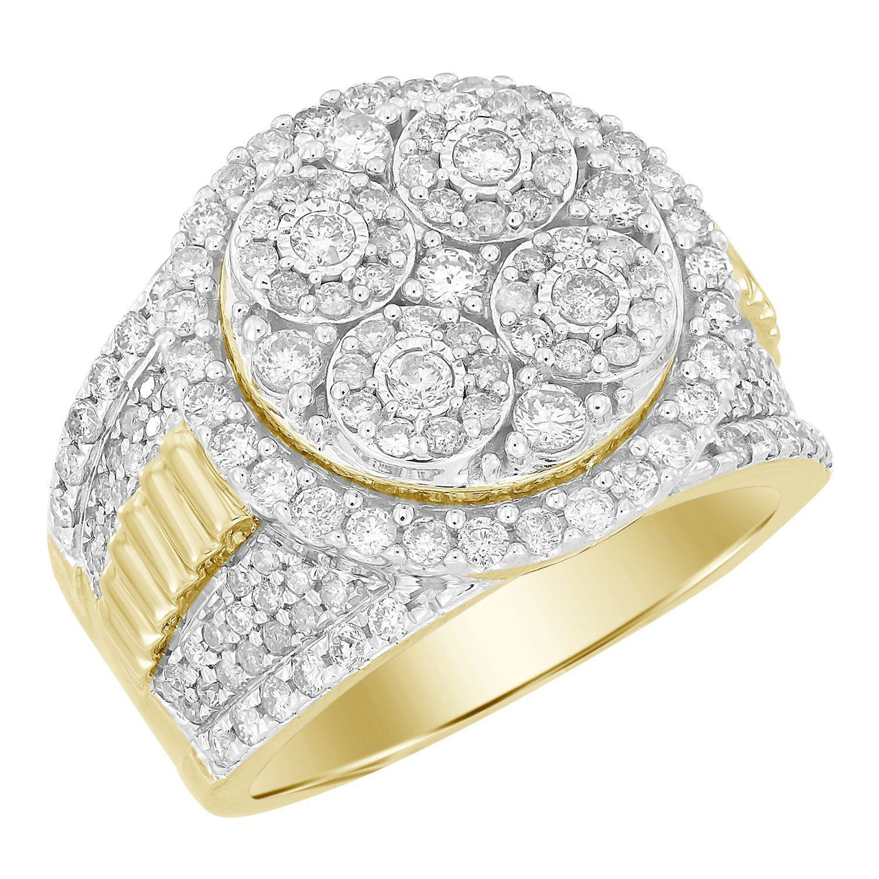 MEN'S RING 2 CT ROUND DIAMOND 14K YELLOW GOLD