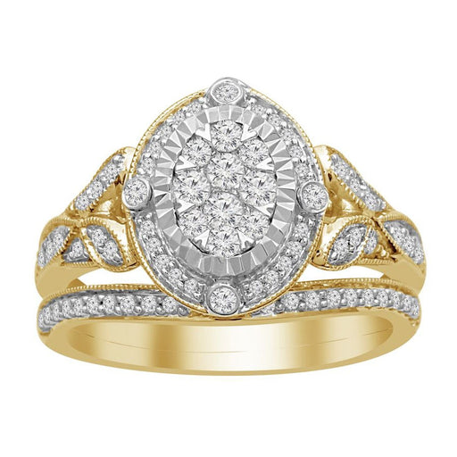 LADIES BRIDAL RING SET 5/8 CT ROUND DIAMOND 14K YELLOW GOLD