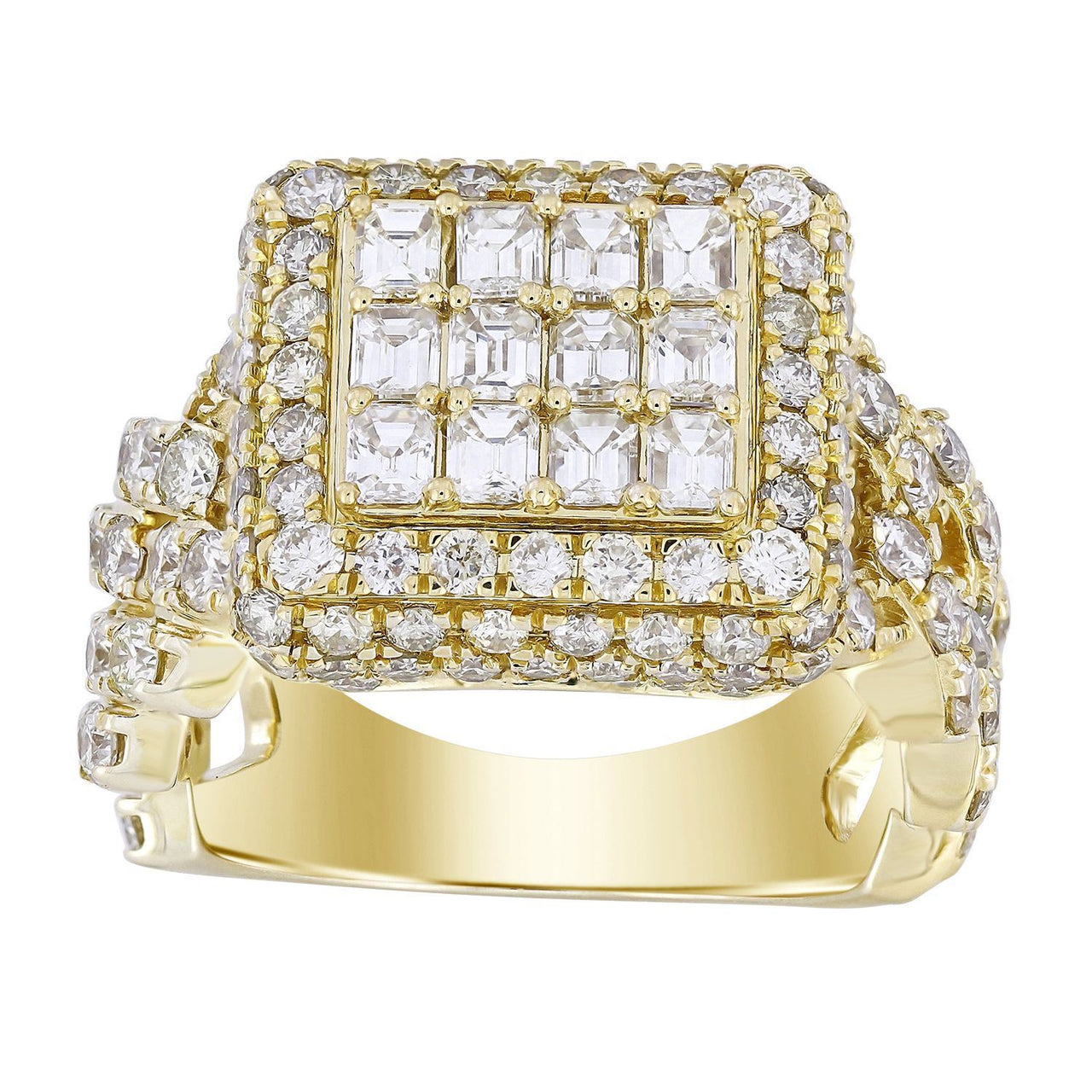 MEN'S RING 4 7/8 CT ROUND/EMERALD DIAMOND 10K YELLOW GOLD