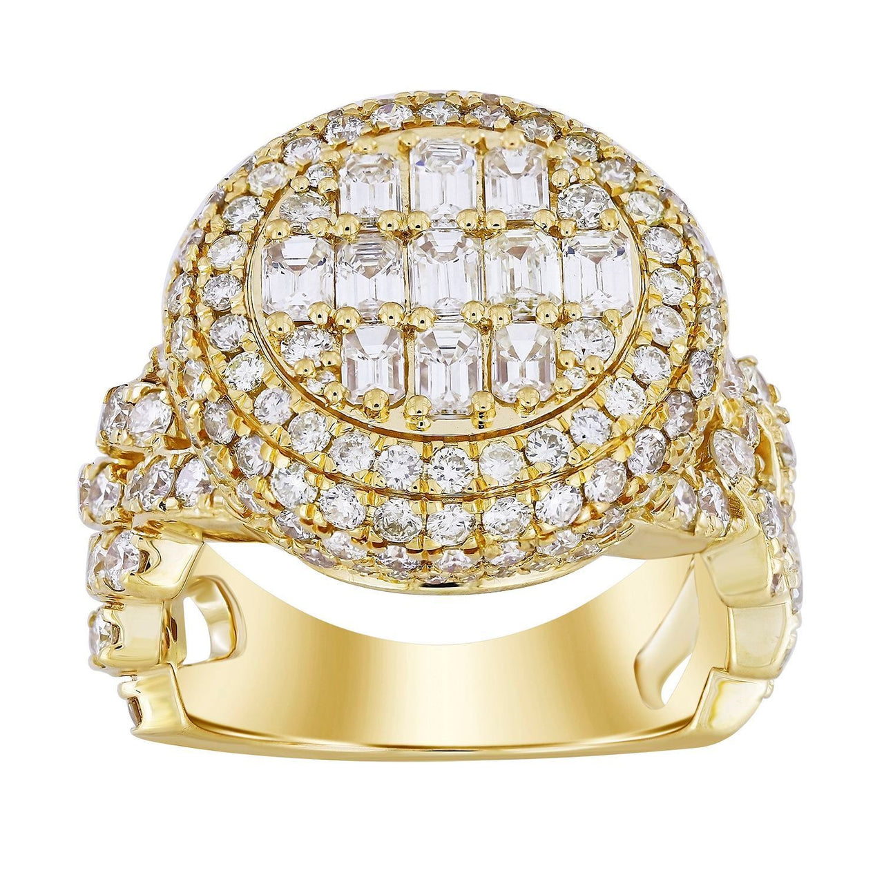 MEN'S RING 5 1/20 CT ROUND/EMERALD DIAMOND 14K YELLOW GOLD