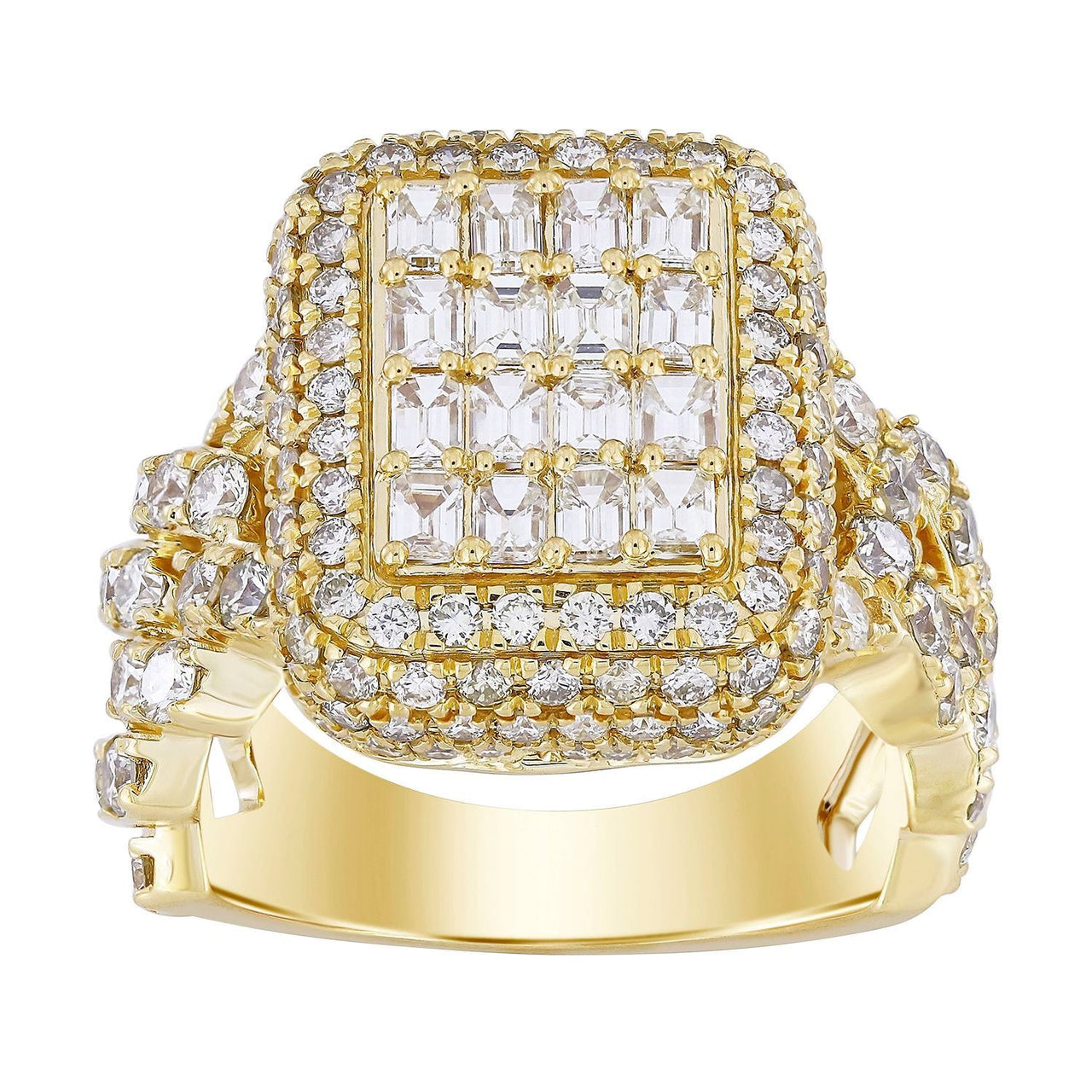 MEN'S RING 4 7/8 CT ROUND/EMERALD DIAMOND 10K YELLOW GOLD