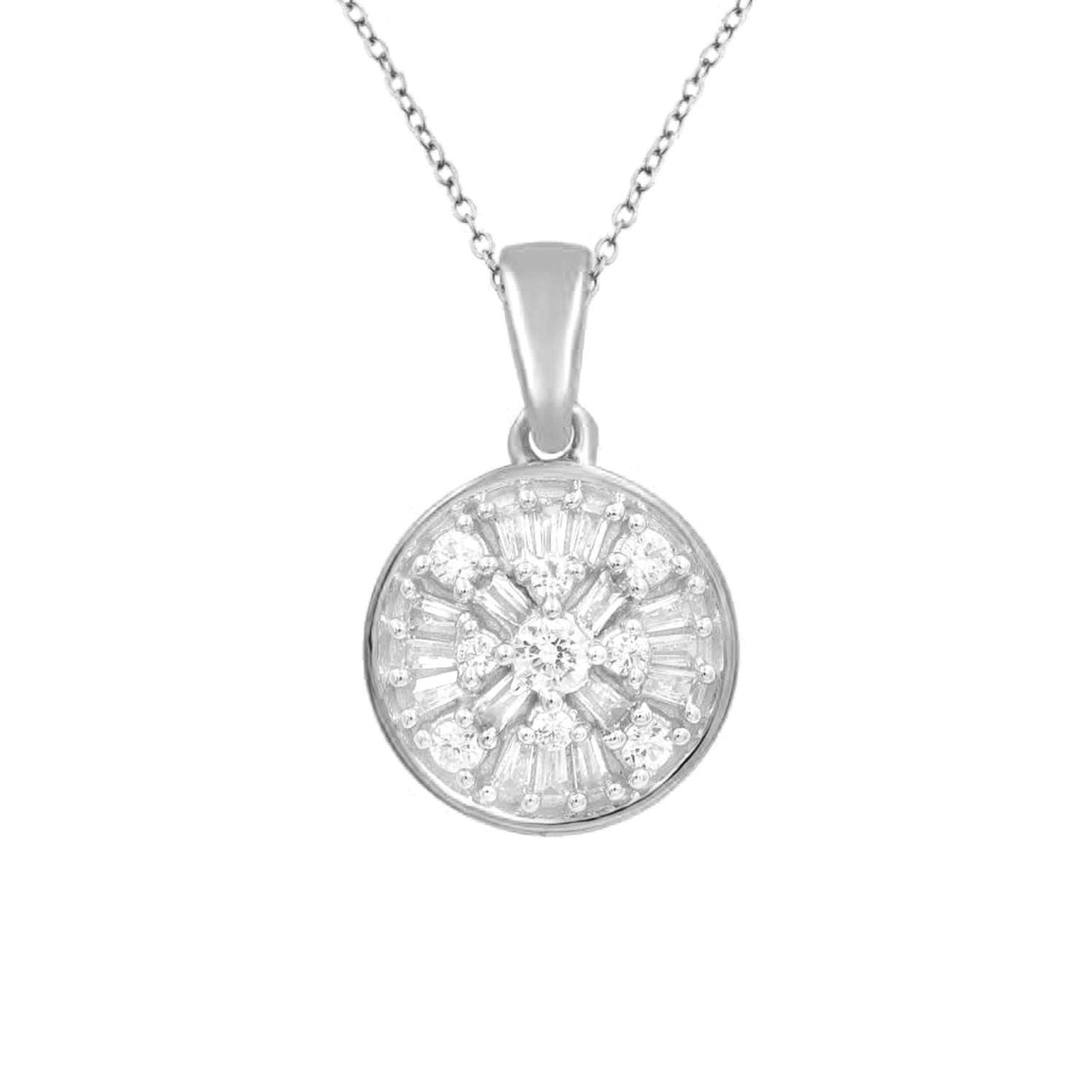 LADIES PENDANT 1/3 CT ROUND/BAGUETTE DIAMOND 10K WHITE GOLD