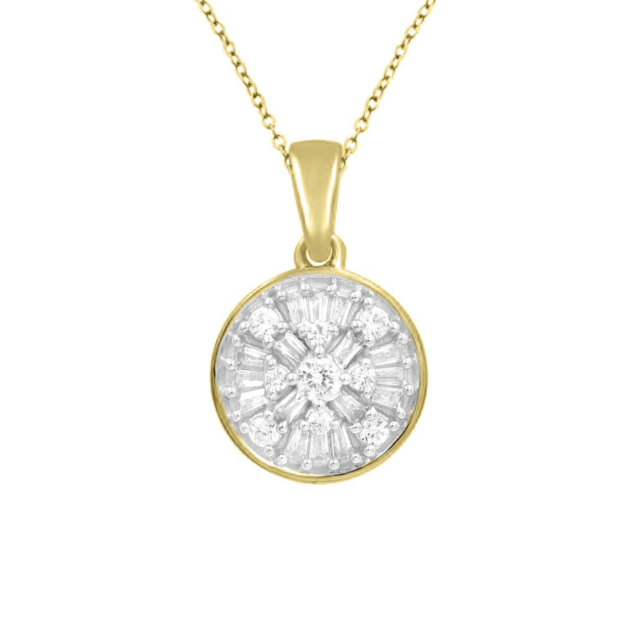 LADIES PENDANT 1/3 CT ROUND/BAGUETTE DIAMOND 10K YELLOW GOLD