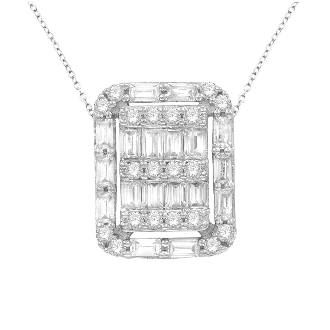 LADIES PENDANT 1/2 CT ROUND/BAGUETTE DIAMOND 10K WHITE GOLD