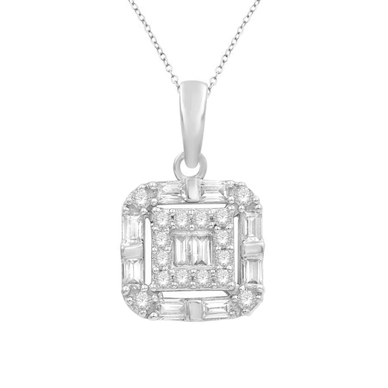 LADIES PENDANT 1/2 CT ROUND/BAGUETTE DIAMOND 10K WHITE GOLD