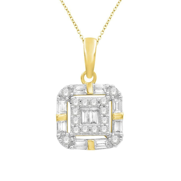 LADIES PENDANT 1/2 CT ROUND/BAGUETTE DIAMOND 10K YELLOW GOLD