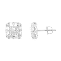 Thumbnail for UNISEX EARRINGS 1/2 CT ROUND/BAGUETTE  DIAMOND 10K WHITE GOLD