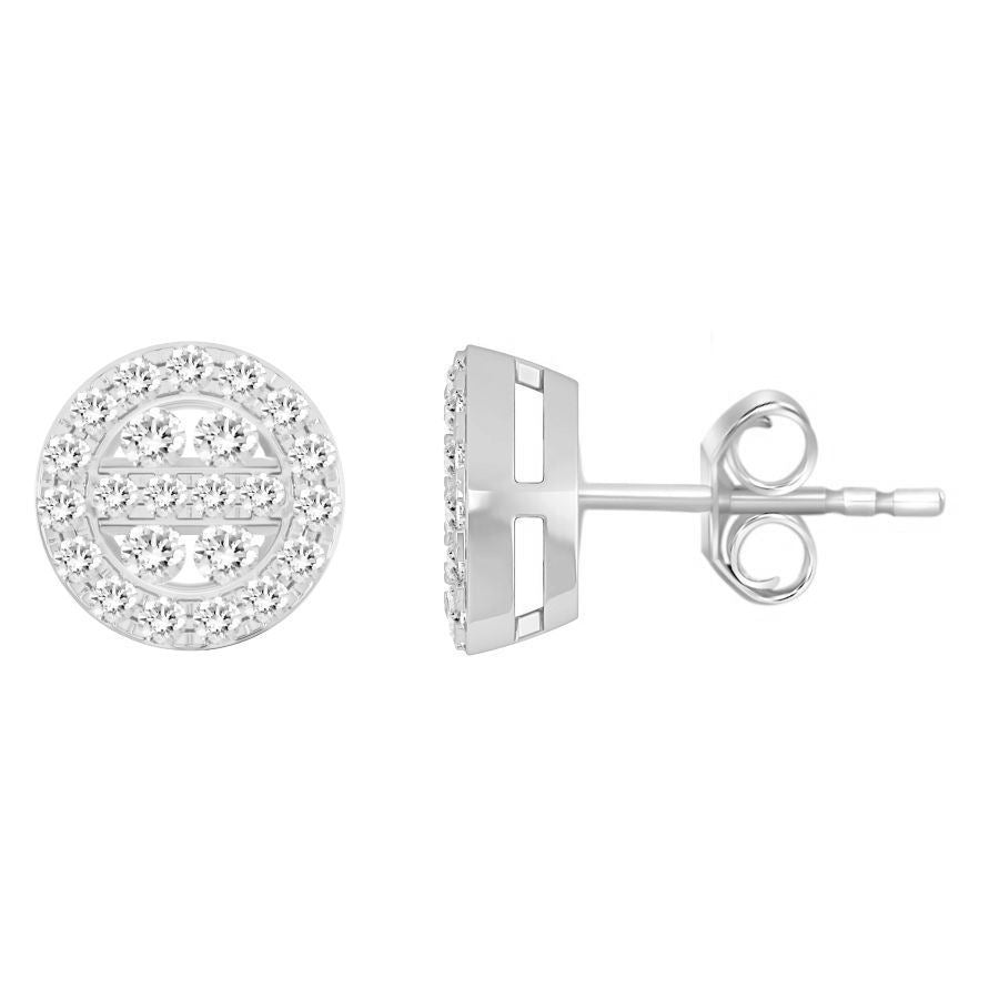 UNISEX EARRINGS 1/2 CT ROUND  DIAMOND 10K WHITE GOLD