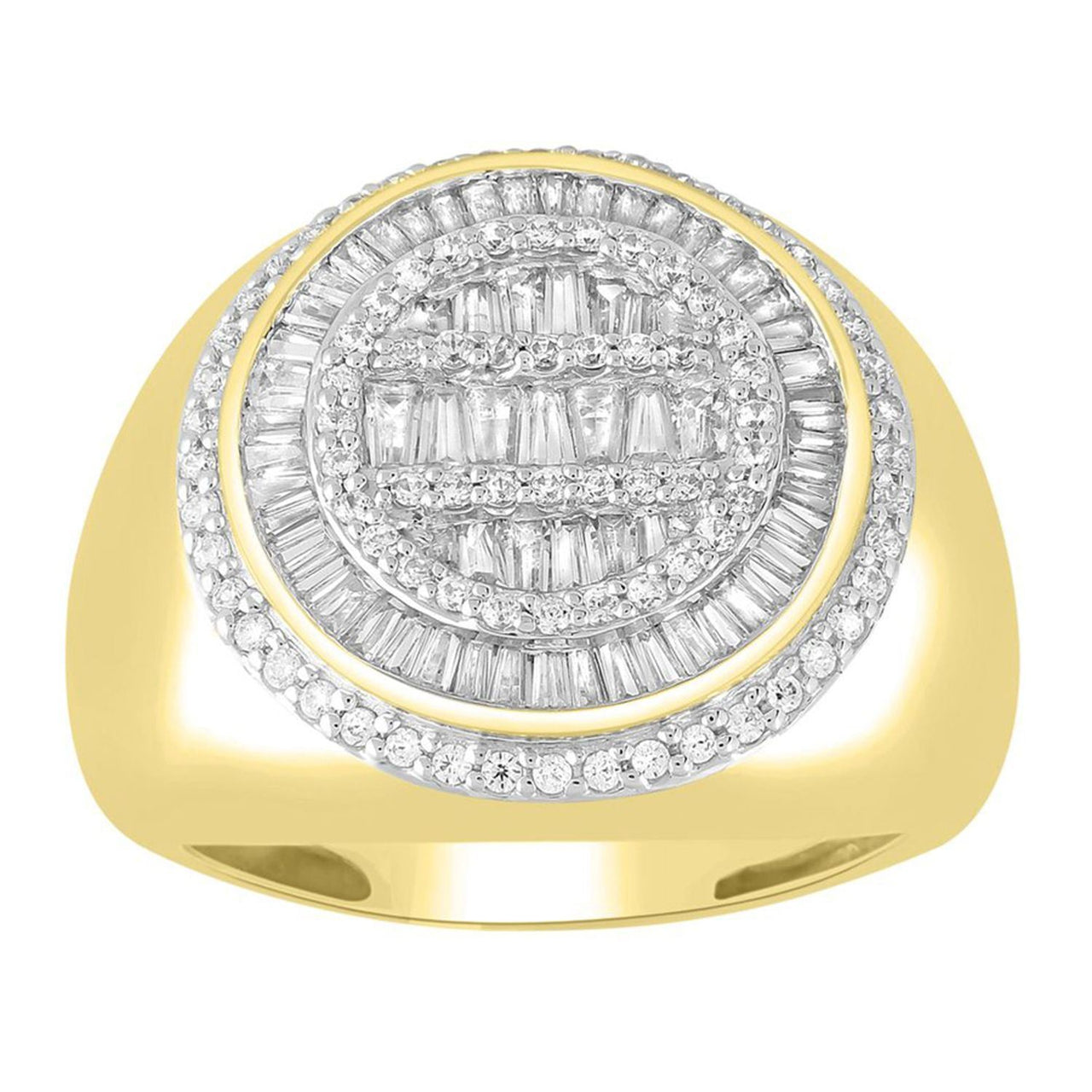 MEN'S RING 1 1/2 CT ROUND/BAGUETTE DIAMOND 14K YELLOW GOLD