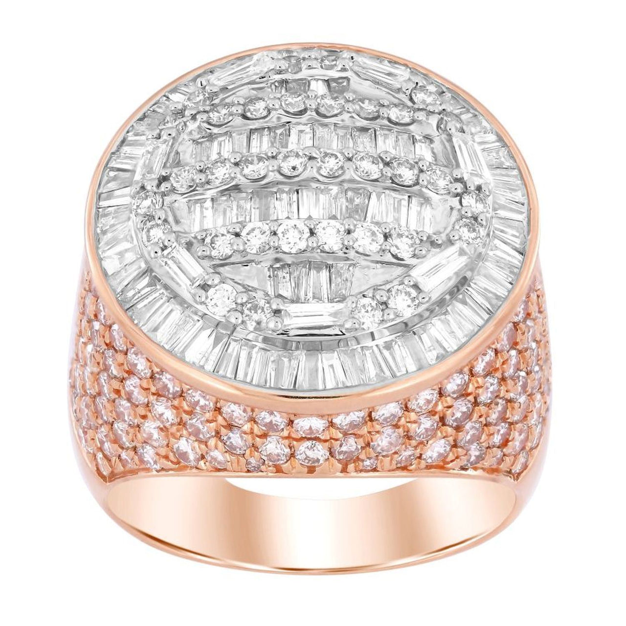MEN'S RING 5 CT ROUND/BAGUETTE DIAMOND 10K ROSE/WHITE GOLD