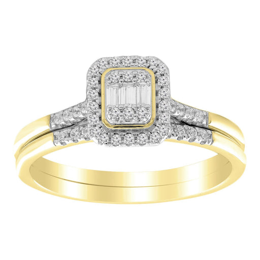 LADIES BRIDAL RING SET 1/4 CT ROUND/BAUGUTTE DIAMOND 10K YELLOW GOLD