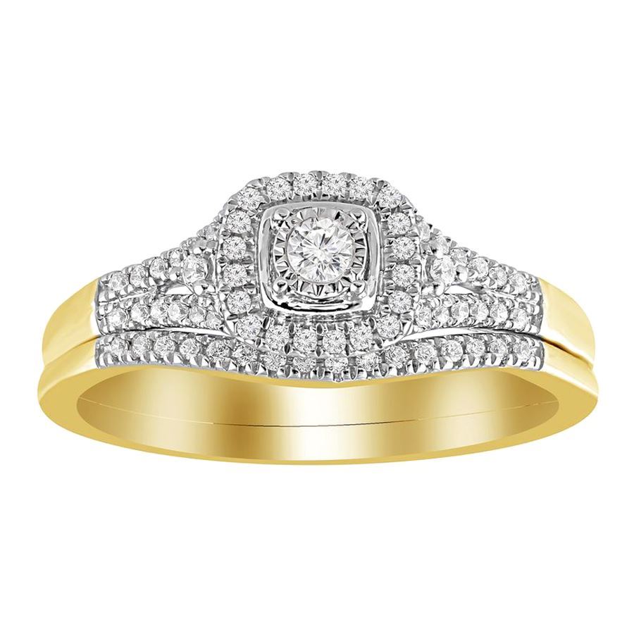 LADIES BRIDAL RING SET 1/4 CT ROUND DIAMOND 10K YELLOW GOLD