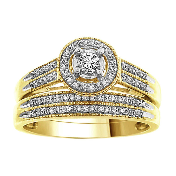 LADIES BRIDAL RING SET 1/3 CT ROUND DIAMOND 10K YELLOW GOLD