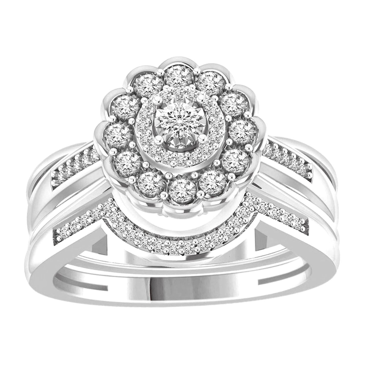 LADIES BRIDAL RING SET 1/3 CT ROUND DIAMOND 10K WHITE GOLD
