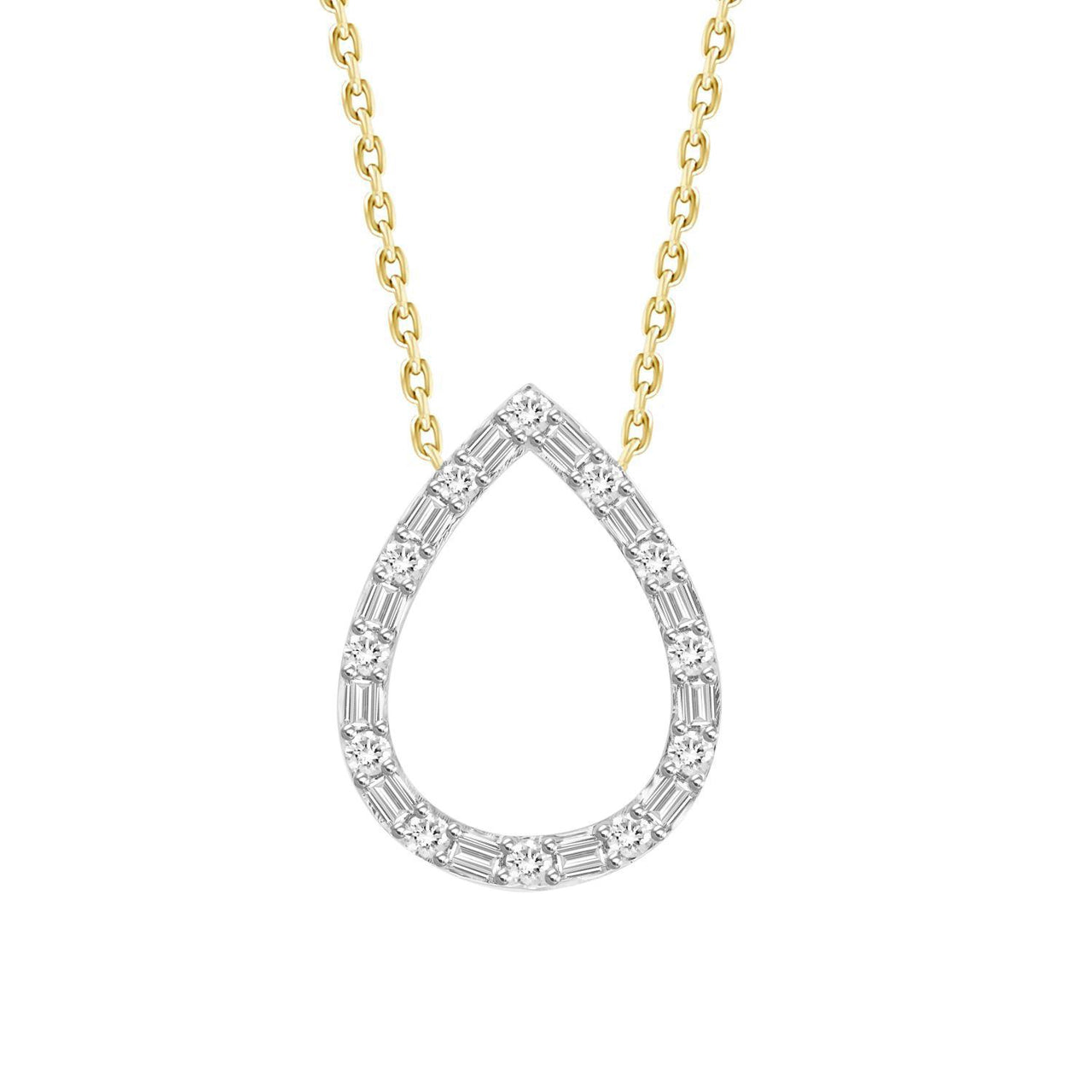 LADIES NECKLACE 1/5 CT ROUND/BAGUETTE DIAMOND 10K YELLOW GOLD