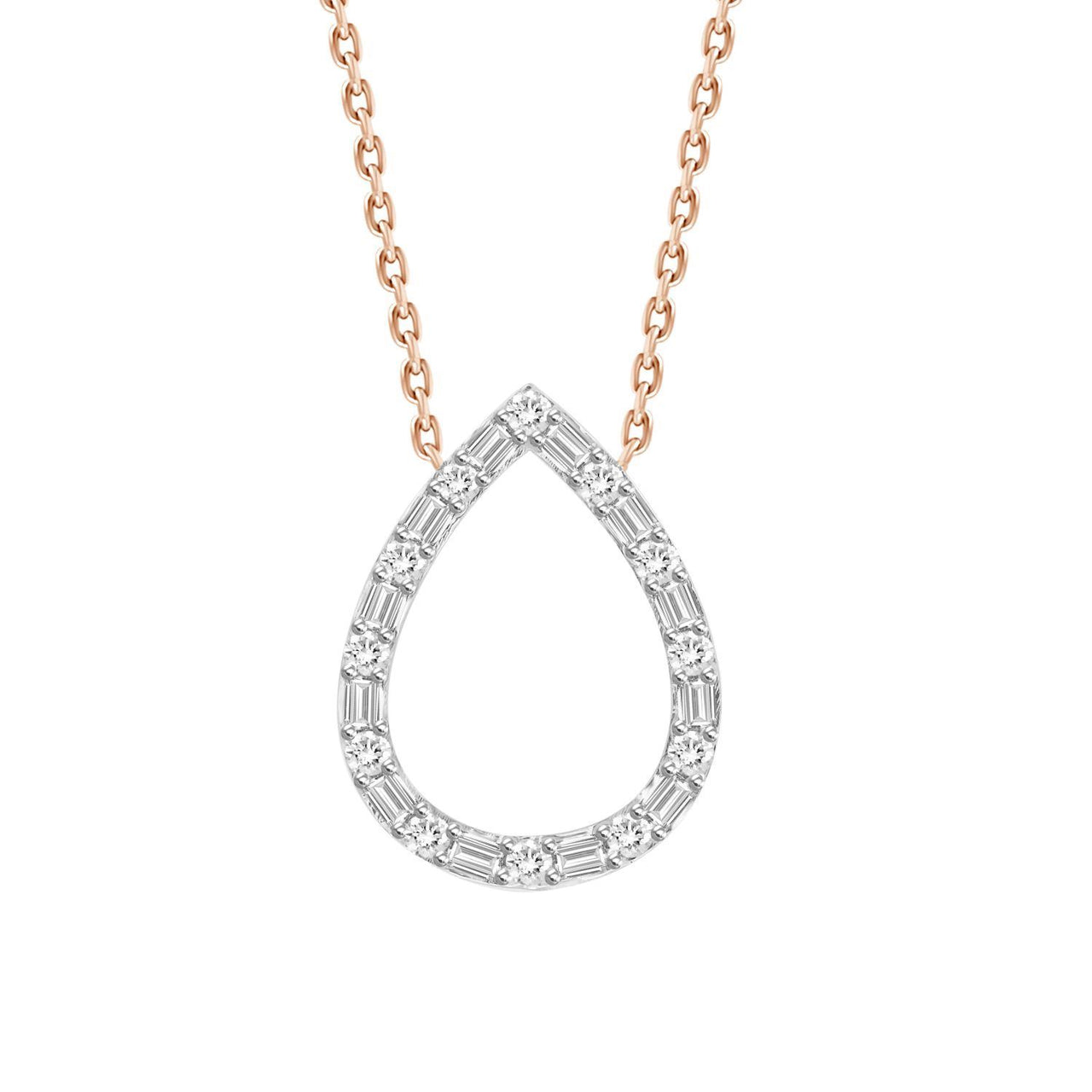 LADIES NECKLACE 1/5 CT ROUND/BAGUETTE DIAMOND 10K ROSE GOLD