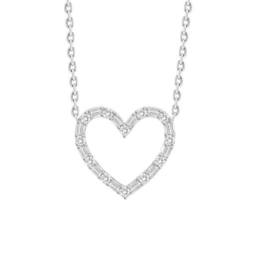 LADIES NECKLACE 1/5 CT ROUND/BAGUETTE DIAMOND 10K WHITE GOLD