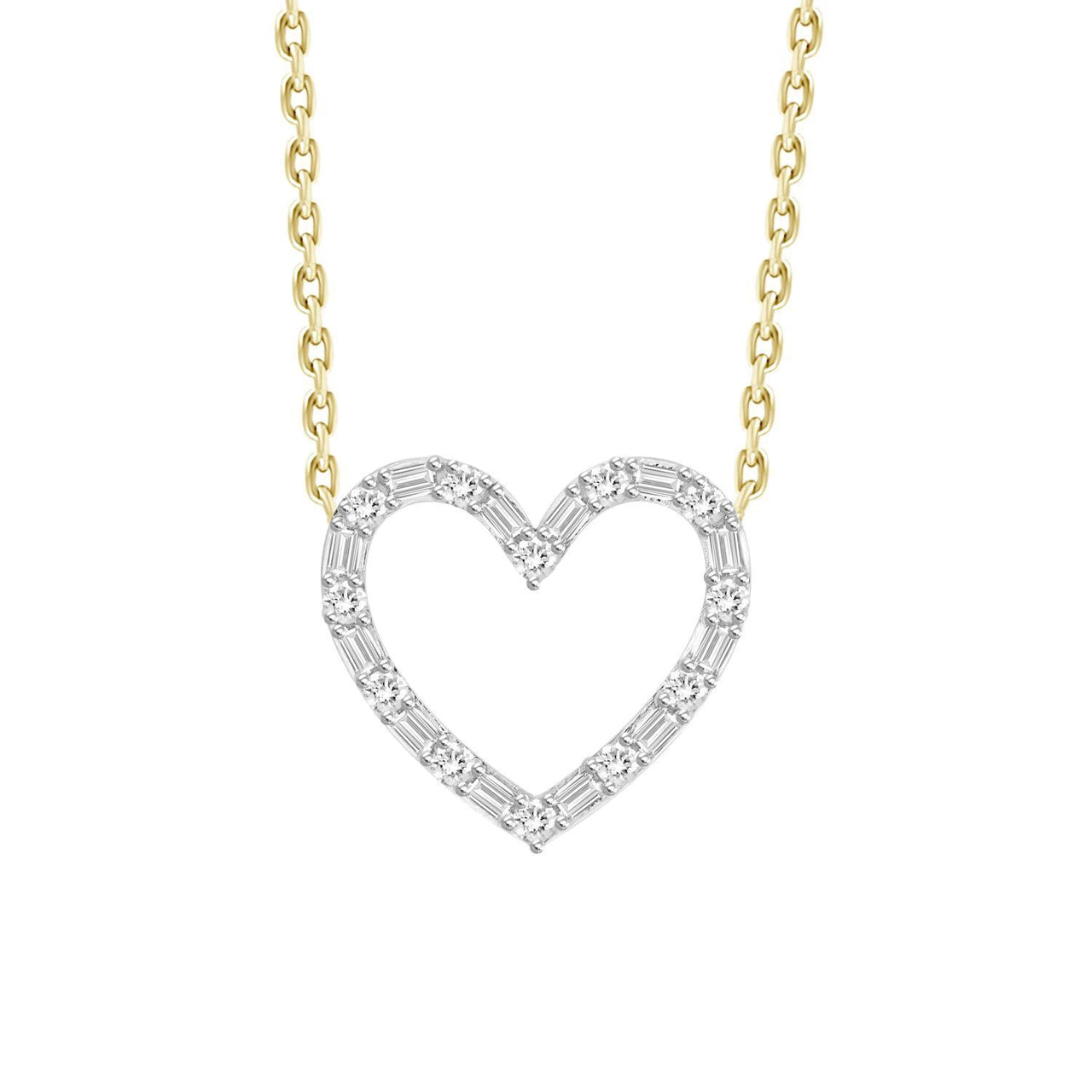 LADIES NECKLACE 1/5 CT ROUND/BAGUETTE DIAMOND 10K YELLOW GOLD