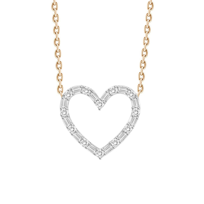 LADIES NECKLACE 1/5 CT ROUND/BAGUETTE DIAMOND 10K ROSE GOLD