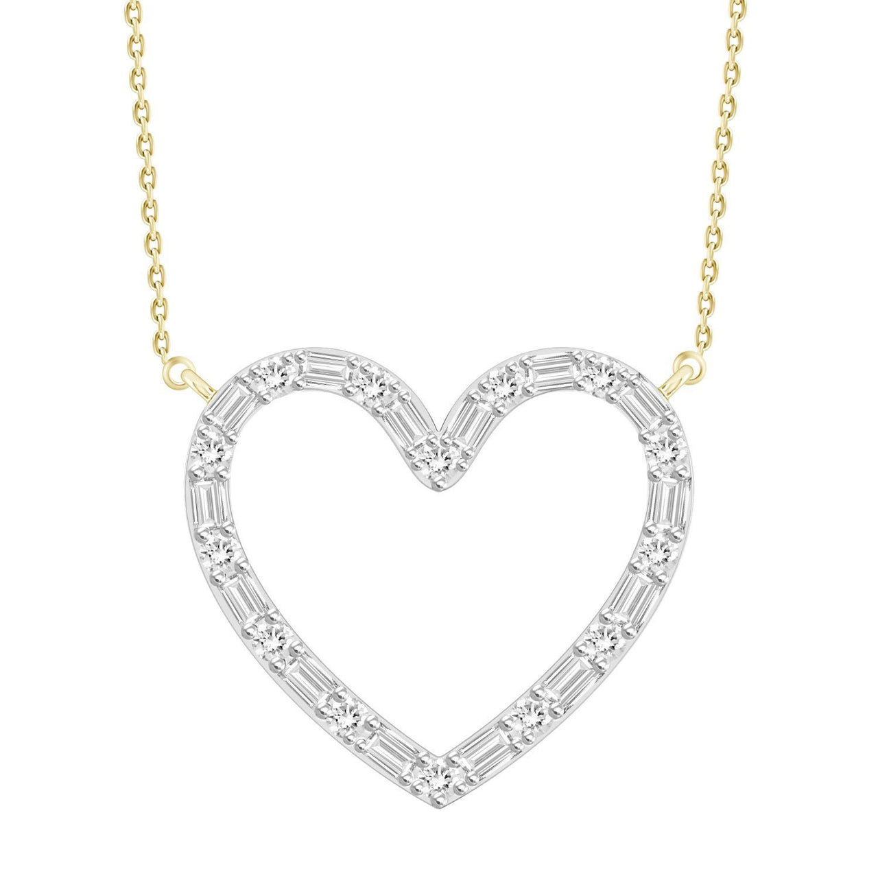 LADIES NECKLACE 1/10 CT ROUND/BAGUETTE DIAMOND 10K YELLOW GOLD