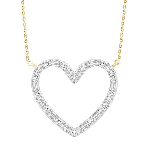 LADIES NECKLACE 1/10 CT ROUND/BAGUETTE DIAMOND 10K YELLOW GOLD