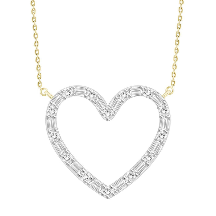 LADIES NECKLACE 1/10 CT ROUND/BAGUETTE DIAMOND 10K YELLOW GOLD