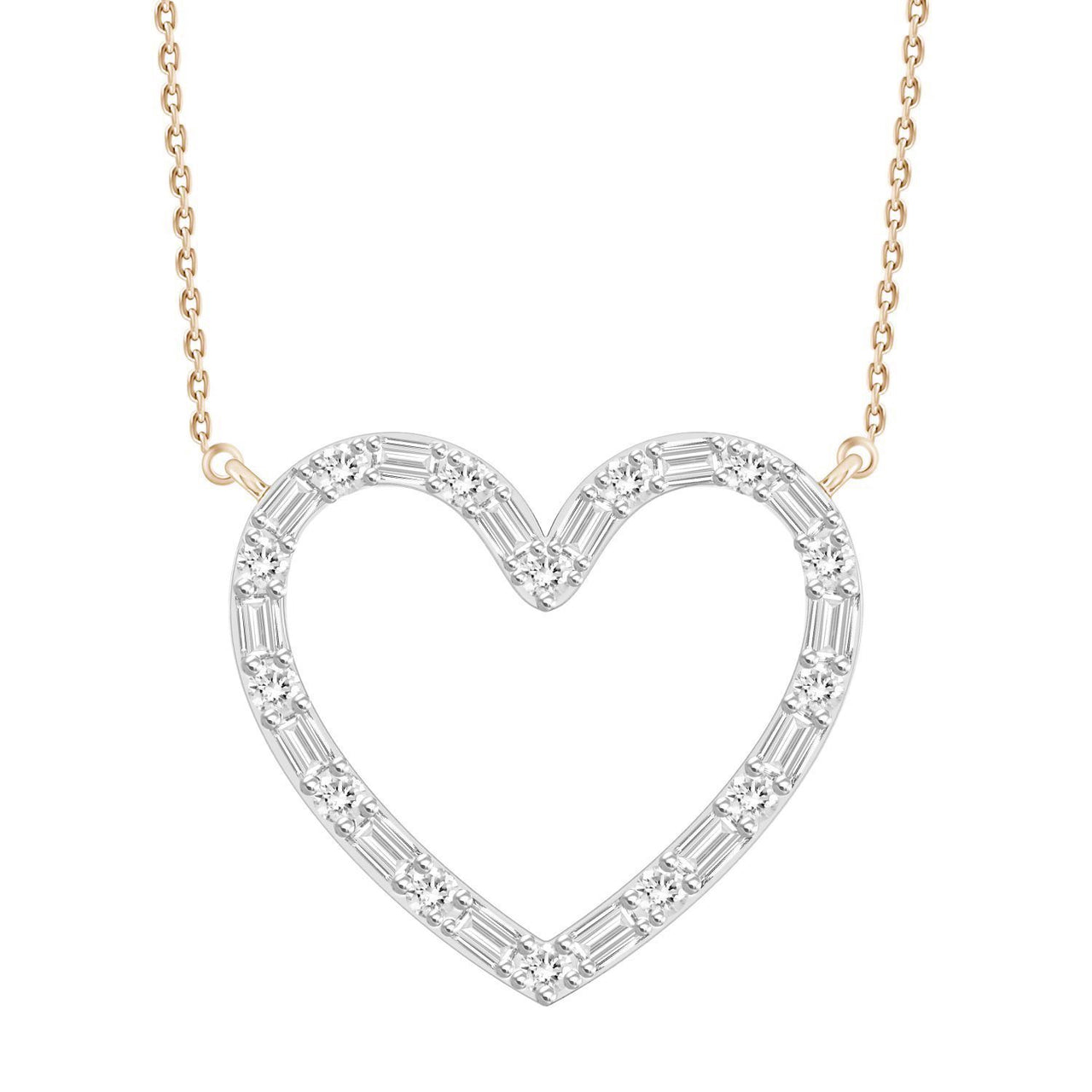 LADIES NECKLACE 1/10 CT ROUND/BAGUETTE DIAMOND 10K ROSE GOLD