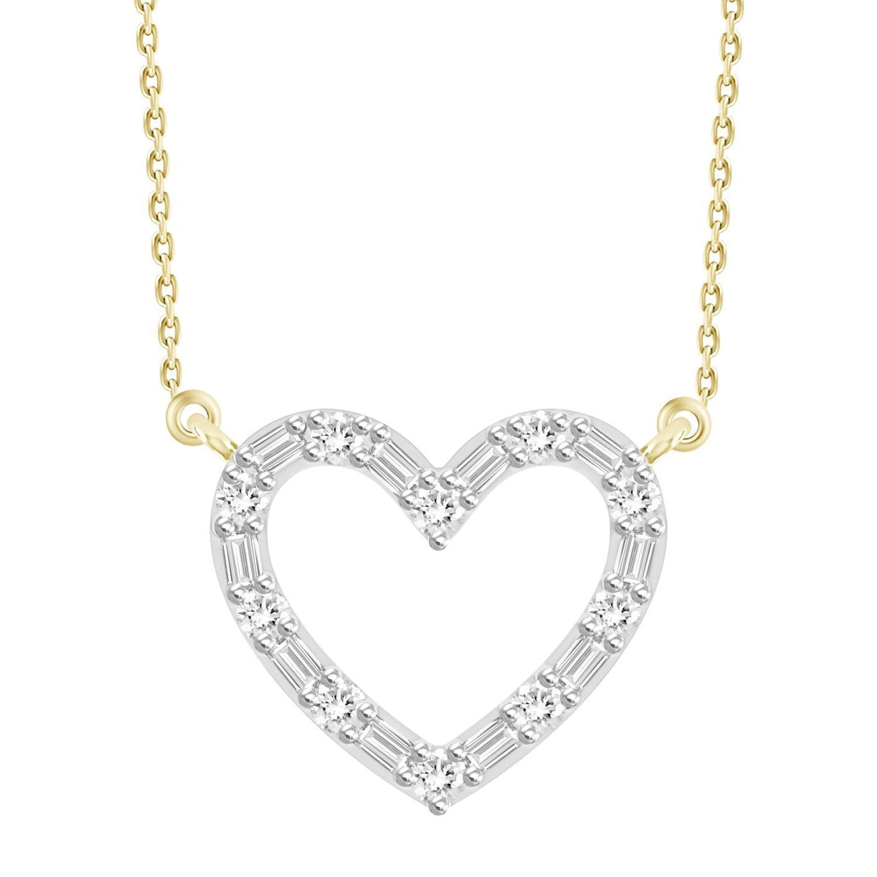 LADIES NECKLACE 1/3 CT ROUND/BAGUETTE DIAMOND 10K YELLOW GOLD