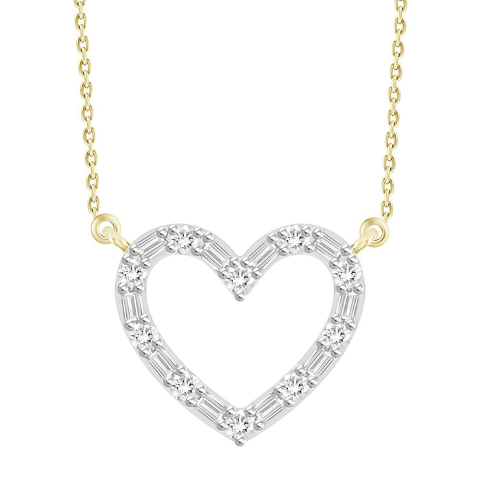 LADIES NECKLACE 1/3 CT ROUND/BAGUETTE DIAMOND 10K YELLOW GOLD