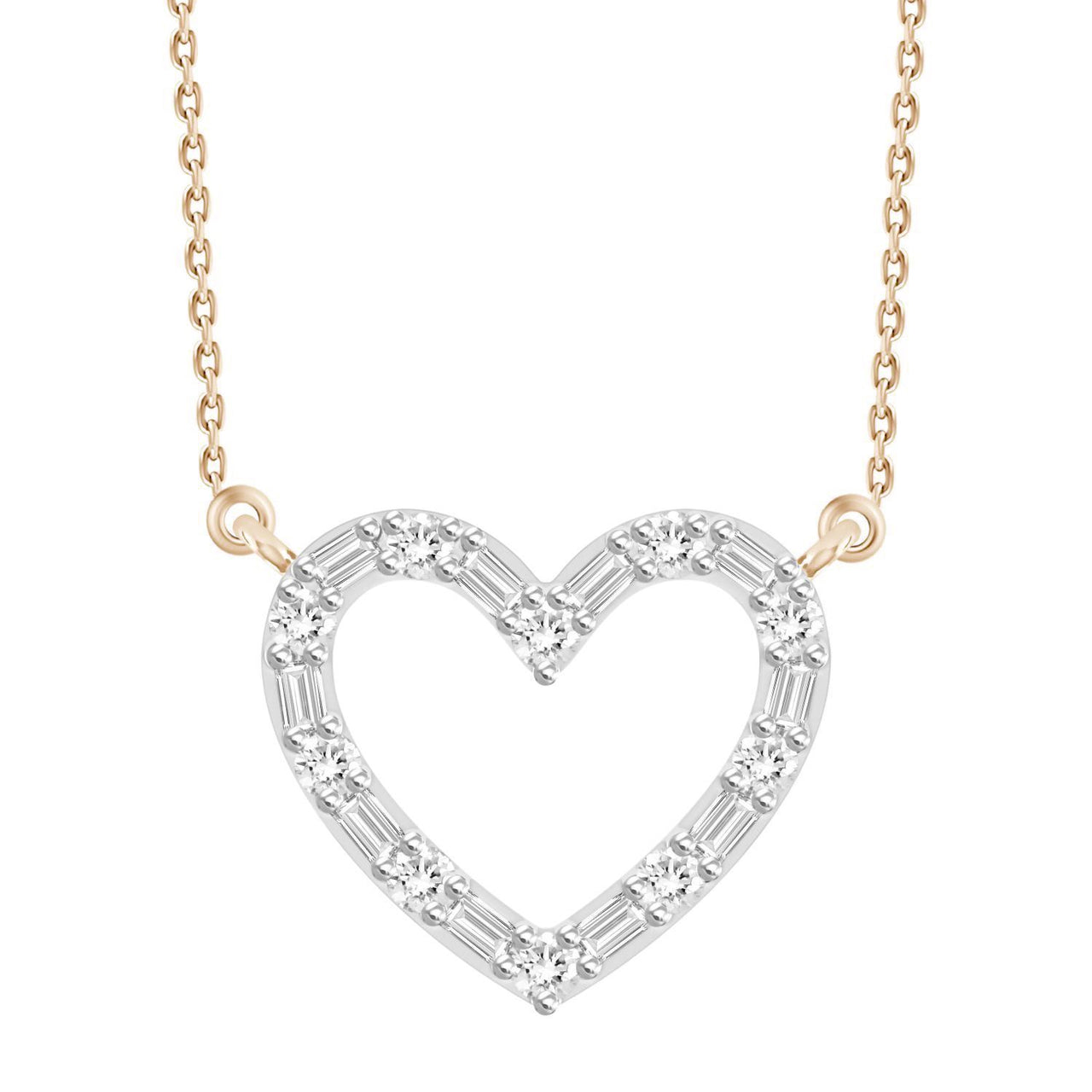 LADIES NECKLACE 1/3 CT ROUND/BAGUETTE DIAMOND 10K ROSE GOLD