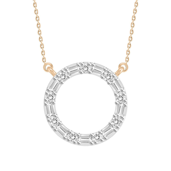 LADIES NECKLACE 1/10 CT ROUND/BAGUETTE DIAMOND 10K ROSE GOLD