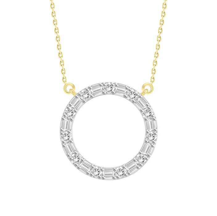 LADIES NECKLACE 1/5 CT ROUND/BAGUETTE DIAMOND 10K YELLOW GOLD