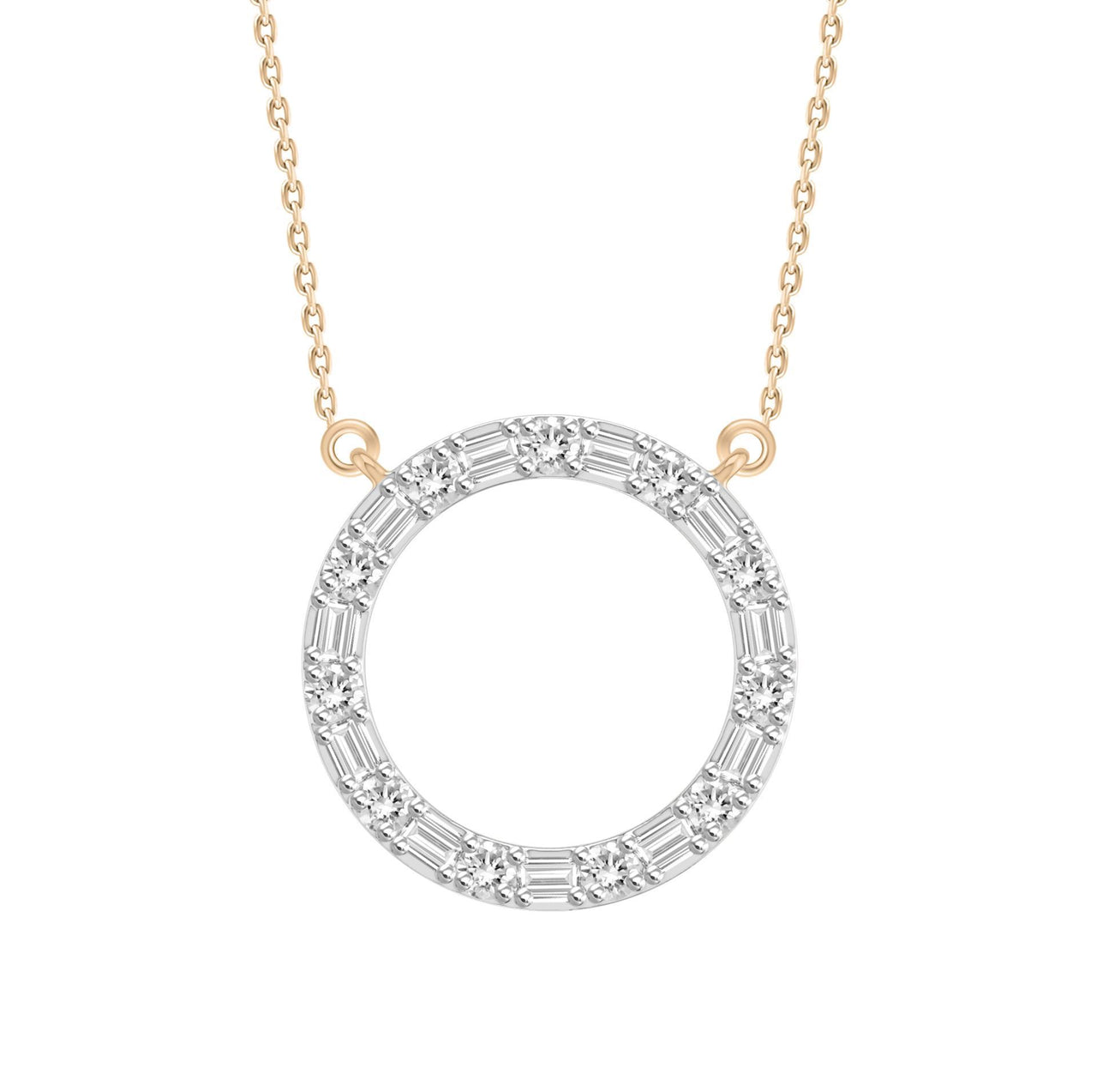 LADIES NECKLACE 1/5 CT ROUND/BAGUETTE DIAMOND 10K ROSE GOLD