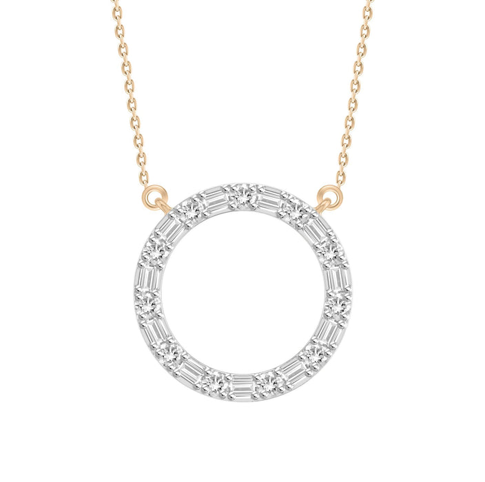 LADIES NECKLACE 1/5 CT ROUND/BAGUETTE DIAMOND 10K ROSE GOLD