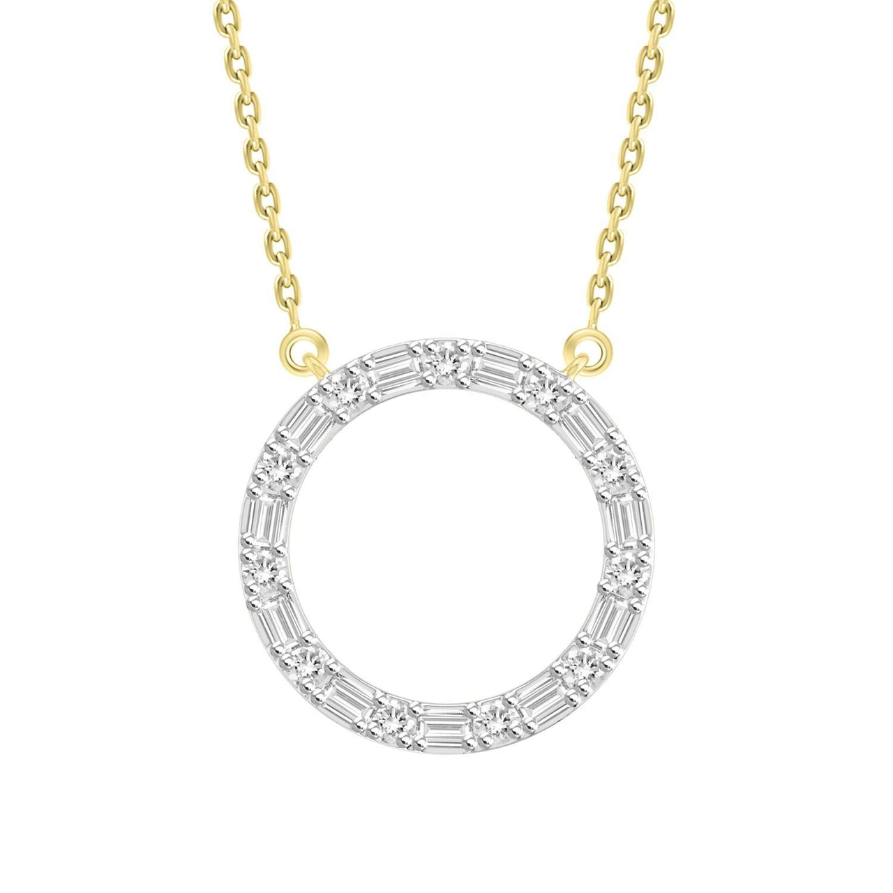 LADIES NECKLACE 1/3 CT ROUND/BAGUETTE DIAMOND 10K YELLOW GOLD