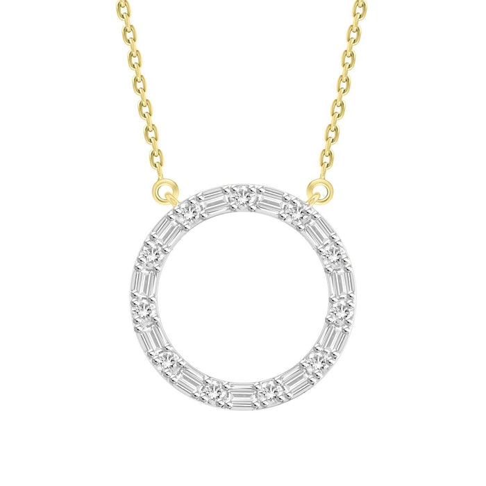 LADIES NECKLACE 1/3 CT ROUND/BAGUETTE DIAMOND 10K YELLOW GOLD