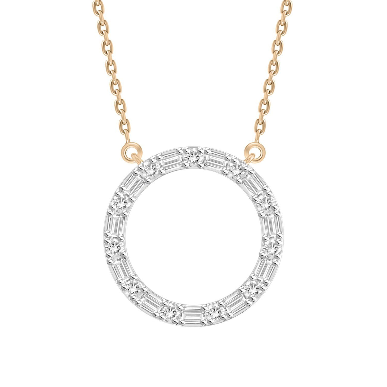 LADIES NECKLACE 1/3 CT ROUND/BAGUETTE DIAMOND 10K ROSE GOLD